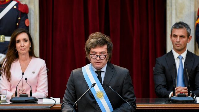 Javier Milei durante la apertura de sesiones en el Congreso de la Nación. 