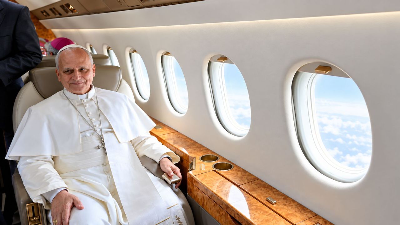 El papa León XIV en vuelo en uno de sus viajes internacionales