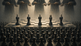 Los ciudadanos, como marionetas en una democracia vacía (imagen generada con inteligencia artificial).