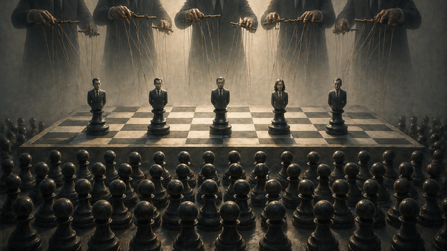 Los ciudadanos, como marionetas en una democracia vacía (imagen generada con inteligencia artificial).