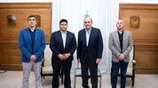 Claudio Vidal y Guillermo Francos junto a los dos intendentes de UxP de la Cuenca Carbonífera de Santa Cruz.