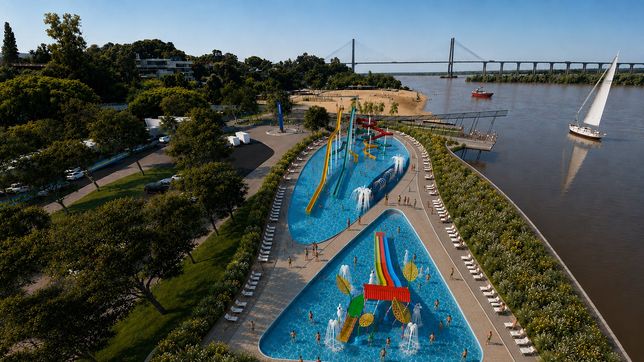 Render de el parque acuático anunciado por el oficialismo para la zona norte de Rosario.
