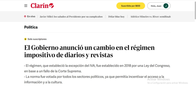 Clarín ya se queja por las medidas anunciadas por el gobierno de Javier Milei.