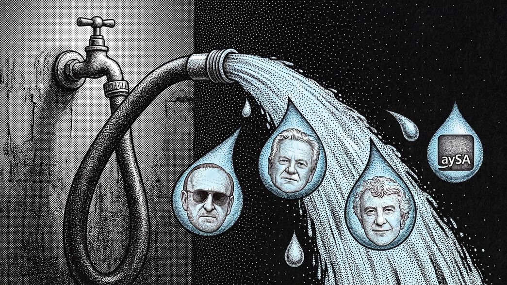Roggio, Filiberti y Walter Román se disputan la privatización de AYSA. (Imagen generada con IA).