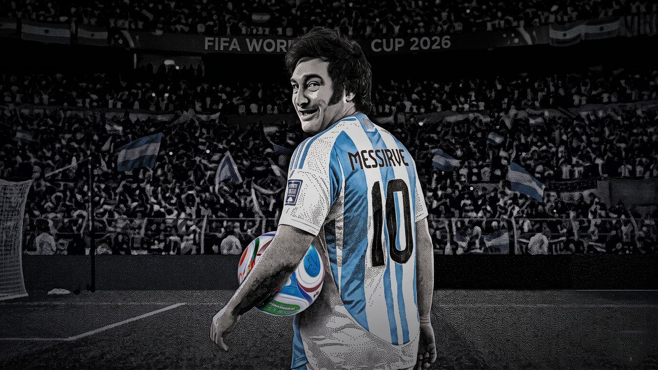 Javier Milei se sube a la ola del Mundial para obtener un rédito político. (Imagen generada con inteligencia artificial).