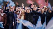 El festejo de Axel Kicillof en el búnker de Fuerza Patria.&nbsp;