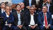 Los gobernadores Axel Kicillof (Buenos Aires), Raúl Jalil (Catamarca) y Martín Llaryora (Córdoba), junto al expresidente Adolfo Rodríguez Saá.&nbsp;