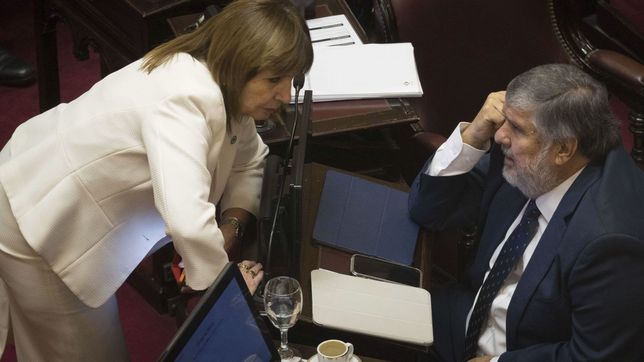 Patricia Bullrich y José Mayans, durante el debate del Senado sobre acuerdo Mercosur-Unión Europea.&nbsp;