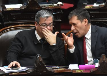 Germán Martínez y Luis Beder Herrera, de Unión por la Patria, que se resiste a aprobar el Presupuesto de Javier Milei. 