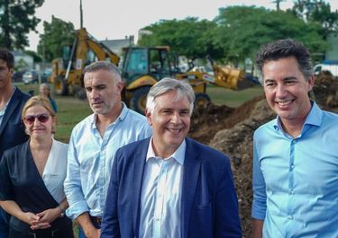 Martín Llaryora y Manuel Calvo en una de sus últimas visitas a Las Varillas, ciudad ubicada al este de Córdoba