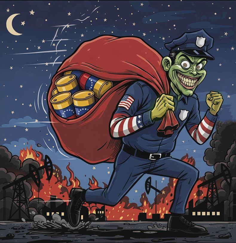 La agencia de noticias china Xinhua publicó en las redes sociales caricaturas que presentan a los Estados Unidos de Donald Trump como un policía global "imperialista" y "un saqueador de petróleo".