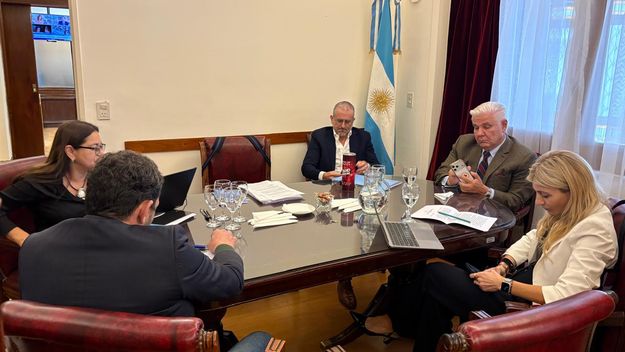 Bertie Benegas Lynch, Agustín Monteverde y Daiana Molero, durante la reunión de la Oficina de Presupuesto del Congreso (OPC).&nbsp;