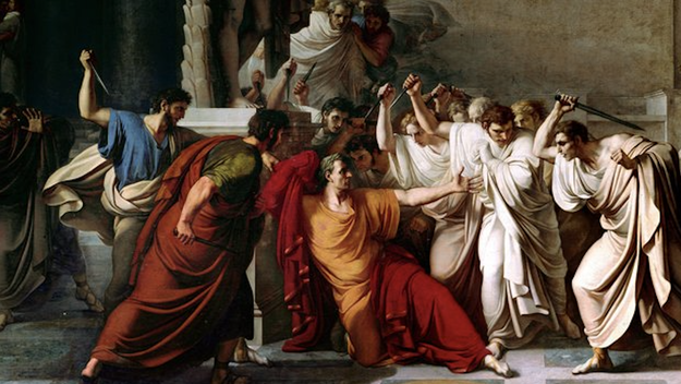 Detalle de La morte di Cesare. La obra de Vincenzo Camuccini (1798) ilustra bien la guerra desatada en la Casa Rosada de Javier Milei.