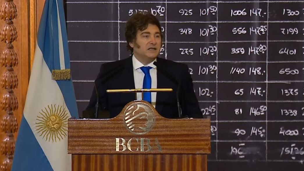 Javier Milei en la Bolsa de Comercio de Buenos Aires