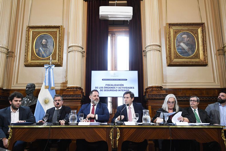 Los miembros de la Comisión bicameral del Congreso, con funcionarios de Patricia Bullrich. Unión por la Patria busca derogar decretos.&nbsp;