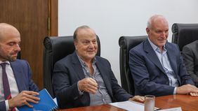 Guillermo Ferraro con algunos de sus colaboradores en la reunión con el Círculo Rojo de la construcción