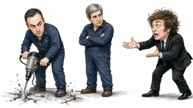 Manuel Adorni, Toto Caputo y Javier Milei: el piso de la inflación no se rompe (imagen generada con inteligencia artificial).
