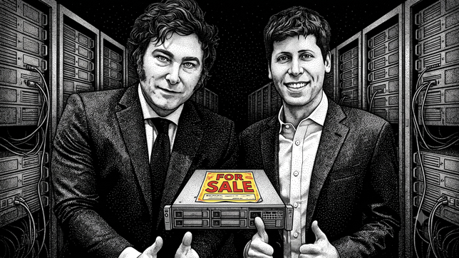 Javier Milei y Sam Altman. Para el zar de la IA, el súper-RIGI es una fiesta (imagen generada con inteligencia artficial).