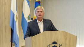 El gobernador de La Pampa Sergio Ziliotto, este miércoles por la mañana, en un acto público: fustigó las mentiras del gobierno nacional en doble turno.