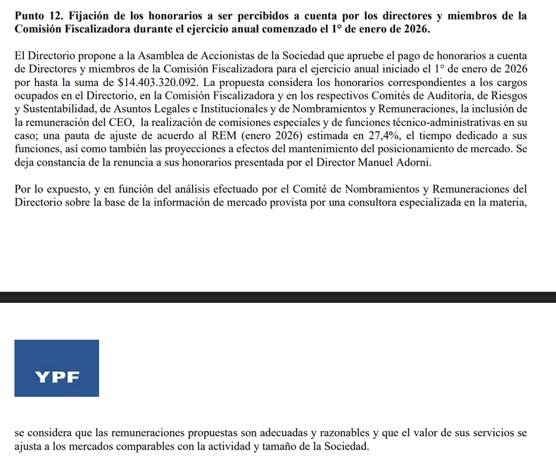 Las remuneraciones del directorio de YPF y la renuncia al salario de Manuel Adorni.