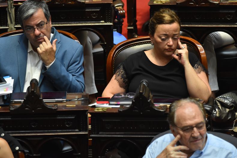 Germán Martínez, jefe del bloque Unión por la Patria, con Cecilia Moreau en la Cámara de Diputados.&nbsp;