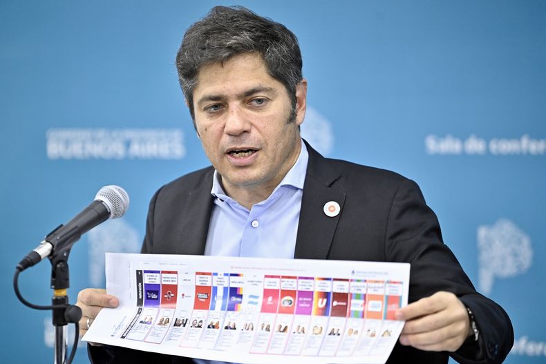 Axel Kicillof con una Boleta Unica en Papel, uno de los temas de la reforma política bonaerense que se discutirán en 2026