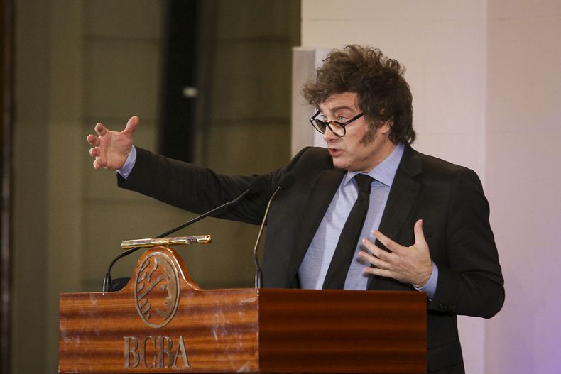 Javier Milei en la Bolsa de Comercio de Buenos Aires.