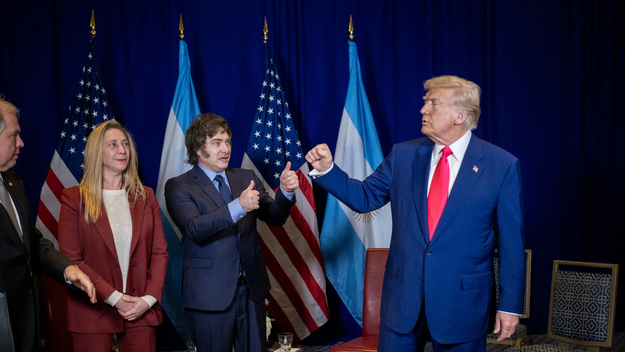 Karina Milei, Javier Milei y Donald Trump.&nbsp;