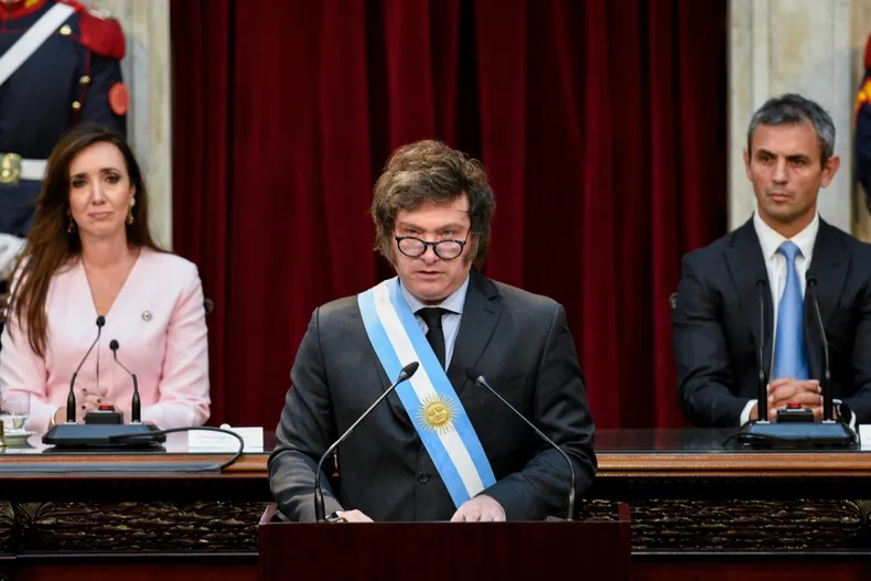 Javier Milei durante la apertura de sesiones en el Congreso de la Nación.&nbsp;
