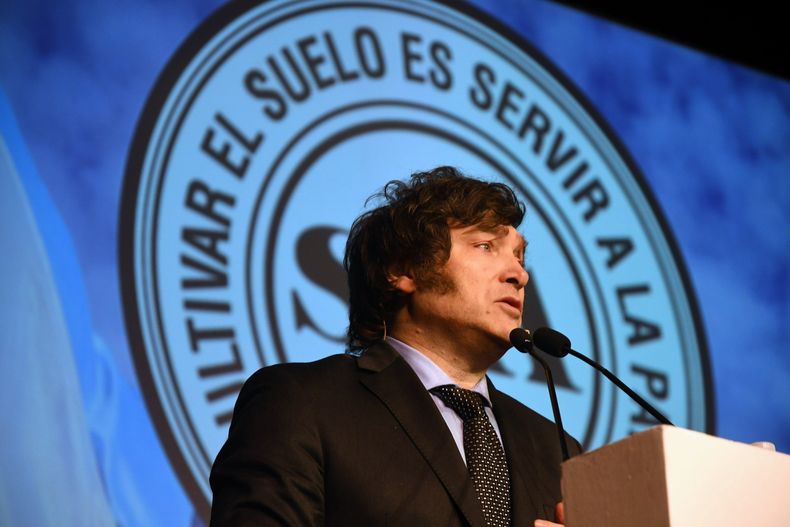 El presidente Javier Milei en la Sociedad Rural Argentina (SRA) cuando era candidato presidencial