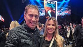 Diego Santilli y Karen Reichard en la presentación del último libro de Javier Milei en el Movistar Arena.