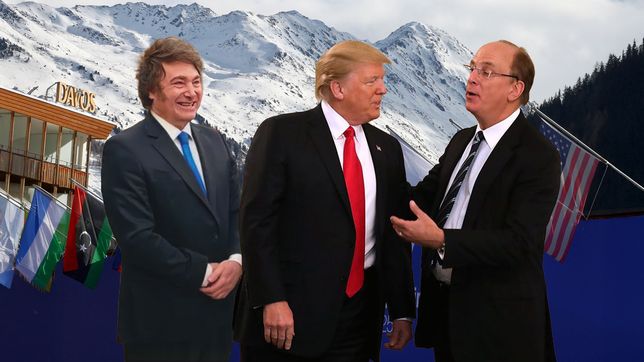 Javier Milei, Donald Trump y Larry Fink en Davos