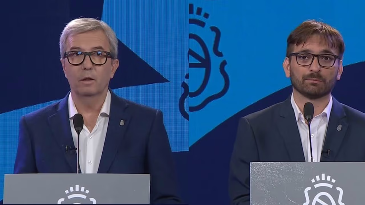 Jhon Boretto, rector de la Universidad de Córdoba, y Pedro Pérez, decano de FAMAF en el debate que organizó SRT Media&nbsp;