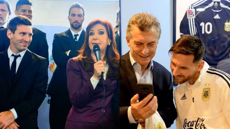 Lionel Messi con CFK, a la vuelta de Brasil 2018. Con Mauricio Macri, en 2018. Foto y me voy.