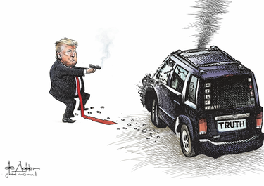 Donald Trump y su relación con la verdad tras el asesinato de Renee Nicole Good a manos de un agente del Servicio de Inmigración y Aduanas (ICE), según la ácida mirada de Michael de Adder en The Globe and Mail (Canadá).