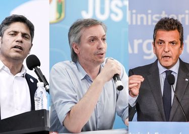Axel Kicillof, Máximo Kirchner y Sergio Massa.