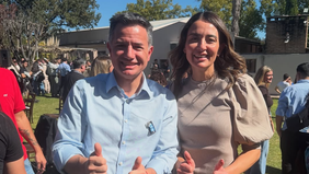 Gabriel Bornoroni y Evelin Barroso, en un evento por el Día del Trabajador en Córdoba. Gabriel Bornoroni y Evelin Barroso, en un evento por el Día del Trabajador en Córdoba.