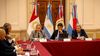 Maximiliano Pullaro, Rogelio Frigerio y Martín Llaryora, en la conferencia en la que le pidieron al gobierno que baje las retenciones.