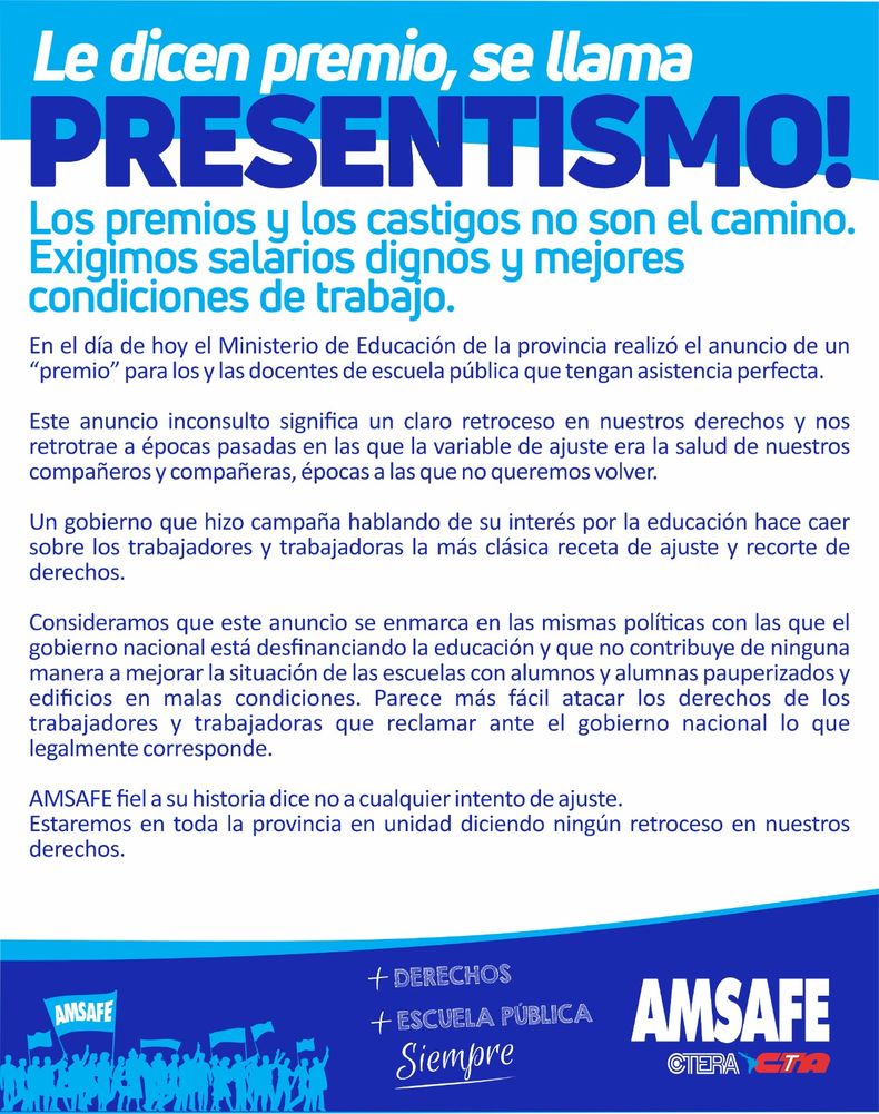 Los docentes atacaron duramente la medida anunciada por la gestión de Maximiliano Pullaro.