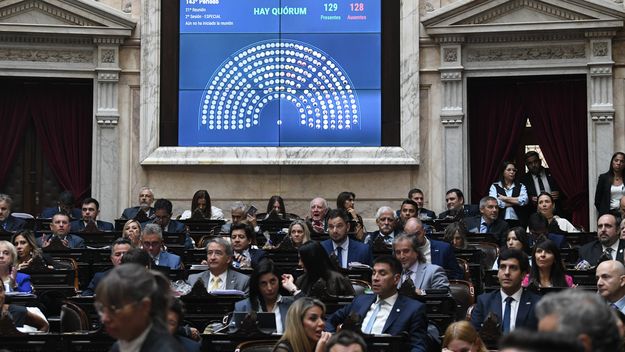 El bloque La Libertad Avanza en el momento del cuórum.&nbsp;