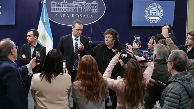 Javier Milei, en la Sala de Conferencias de Casa Rosada.&nbsp;