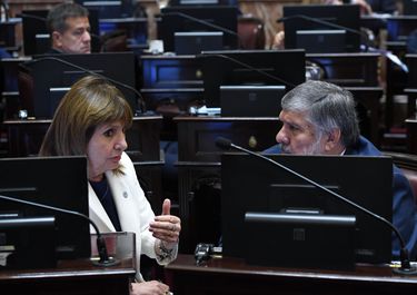 Patricia Bullrich y José Mayans, durante una sesión en el Senado.