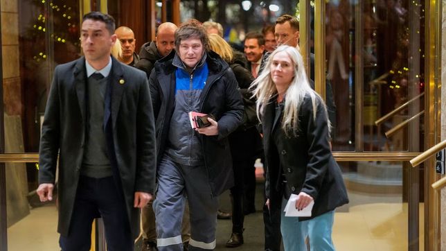 Javier MIlei, al llegar al Grand Hotel Oslo. 