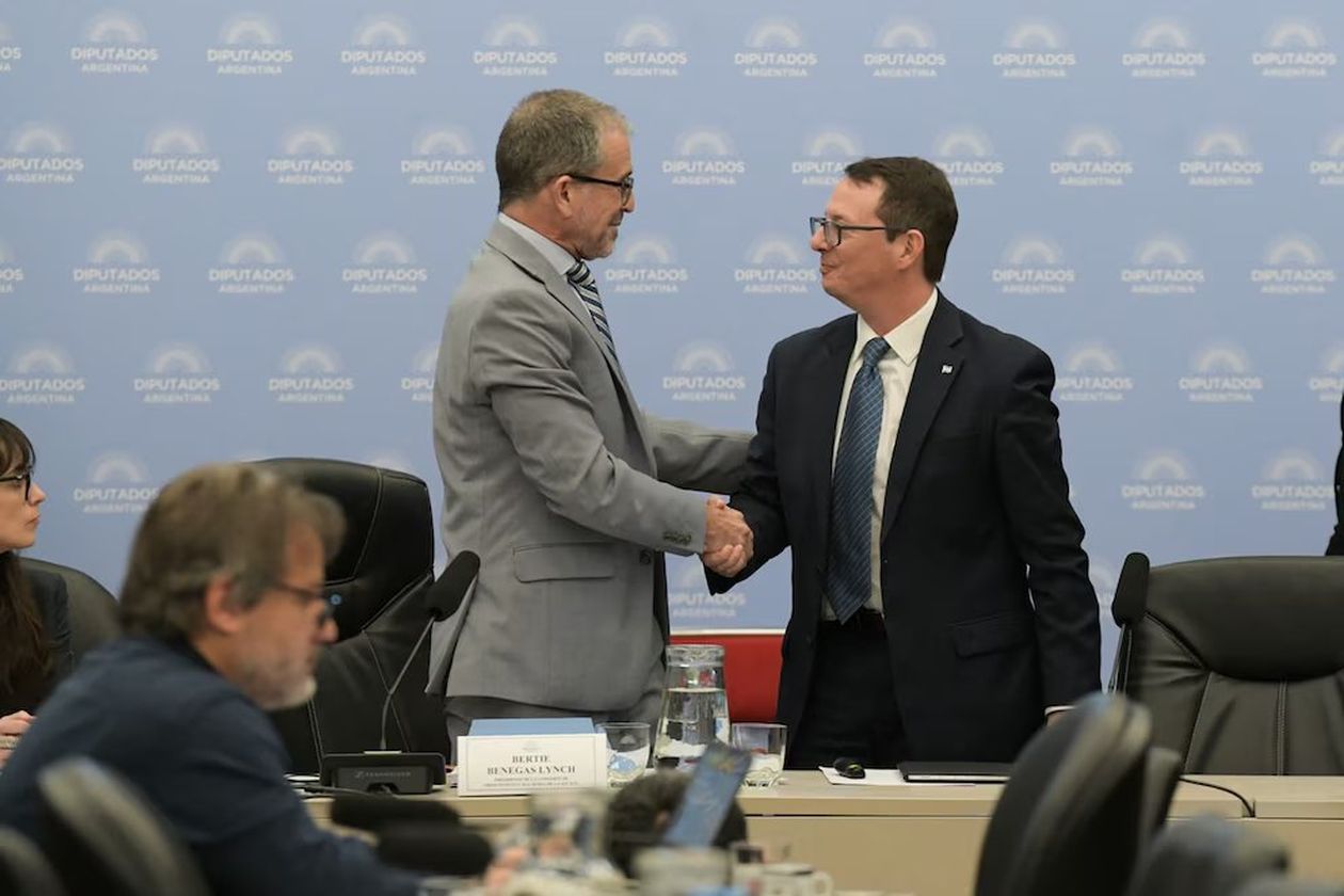 El diputado Bertie Benegas Lynch (La Libertad Avanza) y el secretario de Hacienda, Carlos Guberman. Durante el debate del Presupuesto.&nbsp;