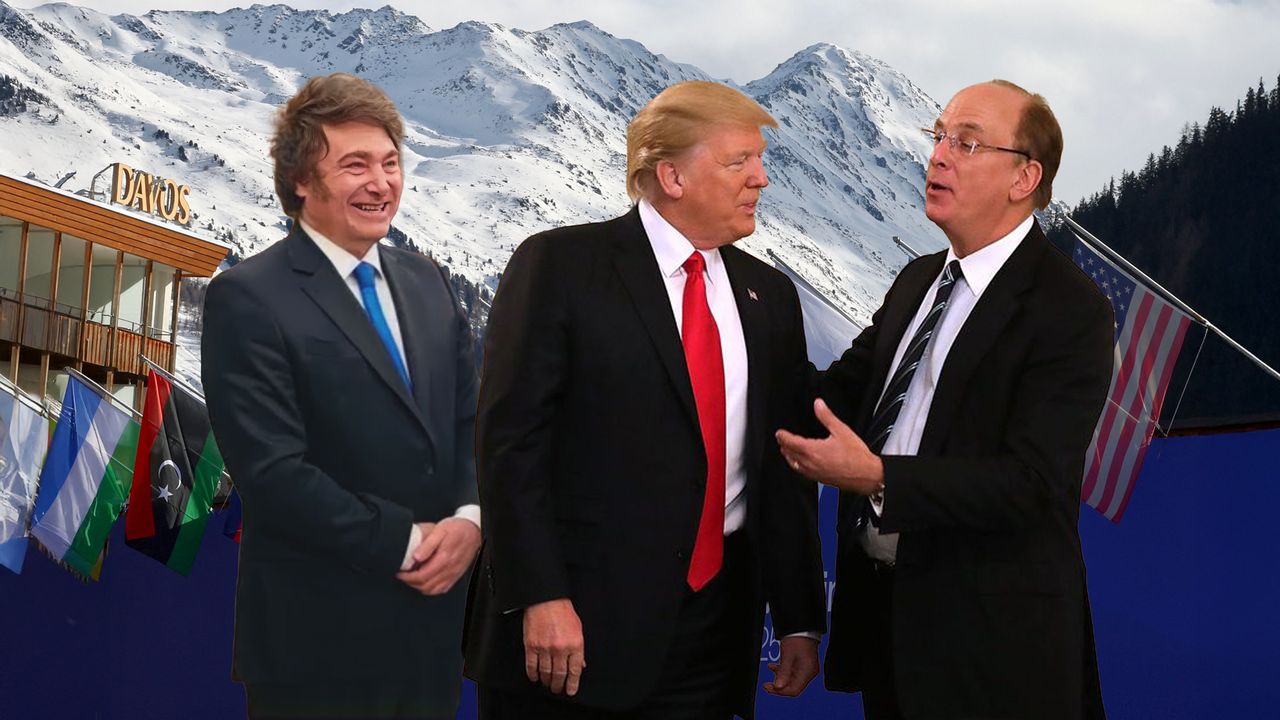 Javier Milei, Donald Trump y Larry Fink en Davos
