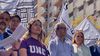 El rector de la UNC, Jhon Boretto; la vicerrectora, Mariela Marchisio y la presidenta de la FUC, Cecilia Alfano Villalba marchando en las calles de Córdoba