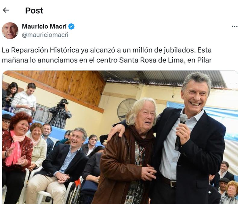 Posteo de Mauricio Macri de 2017. 
