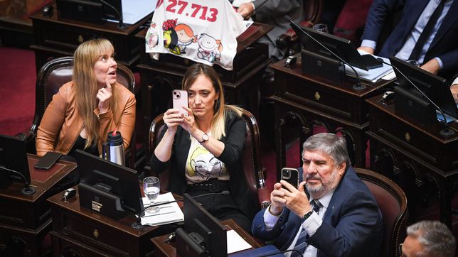 Juliana Di Tullio, Anabel Fernández Sagasti y José Mayans, del bloque del Senado de Unión por la Patria, referentes de la oposición.&nbsp;