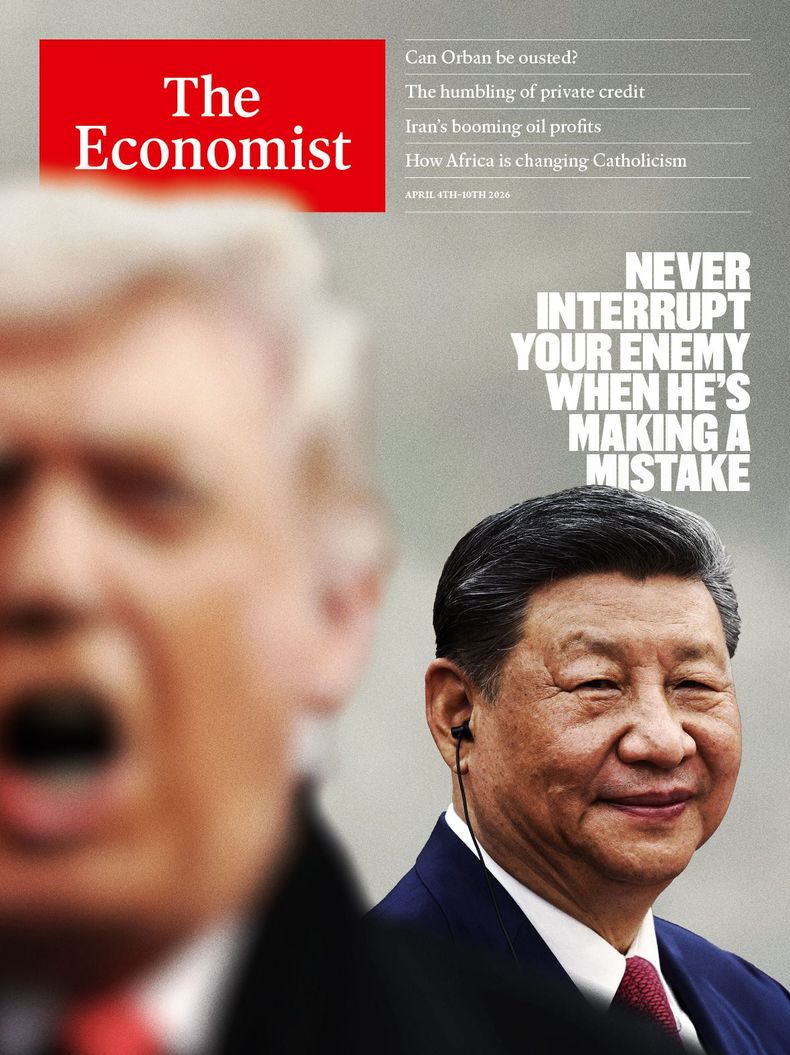 Nunca interrumpas a tu enemigo cuando se está equivocando, tituló The Economist, con el presidente de China, Xi-Jinping, detrás de la figura borrosa de Donald Trump. Nunca interrumpas a tu enemigo cuando se está equivocando, tituló The Economist, con el presidente de China, Xi-Jinping, detrás de la figura borrosa de Donald Trump.